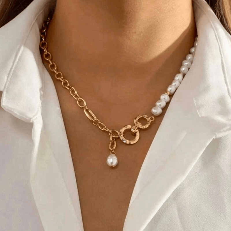 Baroque Pearl Necklace, Pearl Chain Necklace, Gold Pearl Necklace, Chunky Pearl  Necklace, Pearl and Gold Necklace, Half Pearl Half Chain - Etsy